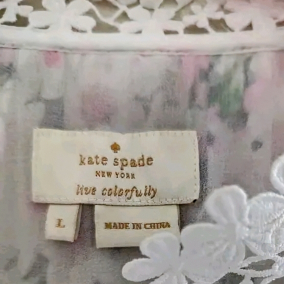 KATE SPADE Daisy Garden Devore Silk Blouse WOMEN'S L Floral Lace Romantic Pink - Picture 8 of 16
